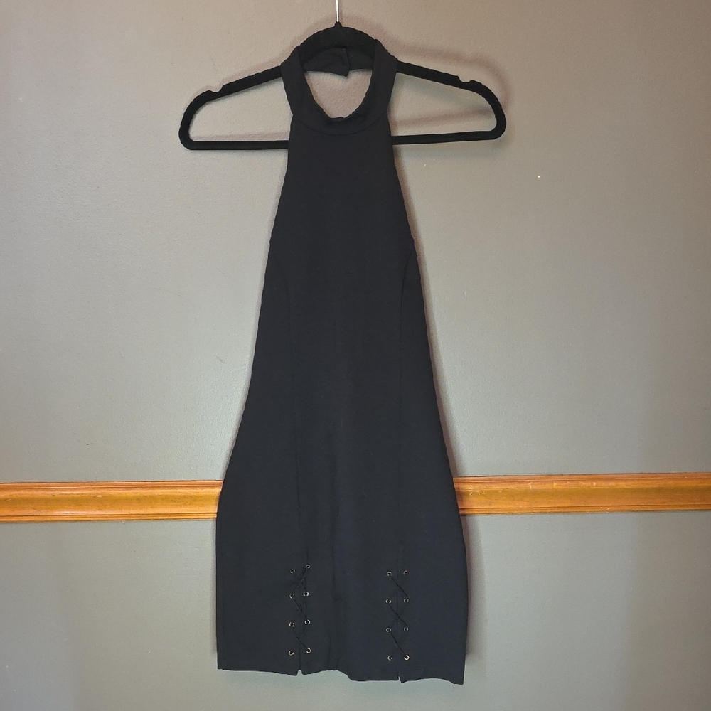 Solemio Black Backless Halter Dress